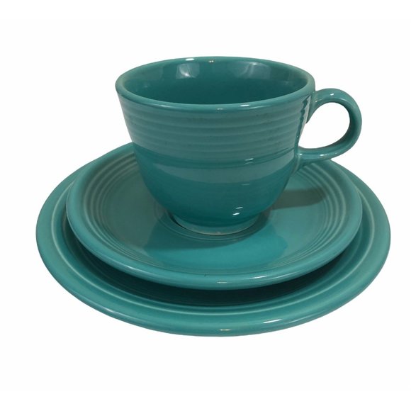 Fiesta HLC Turquoise 3 Piece Set Snack Cup Saucer - Picture 1 of 5